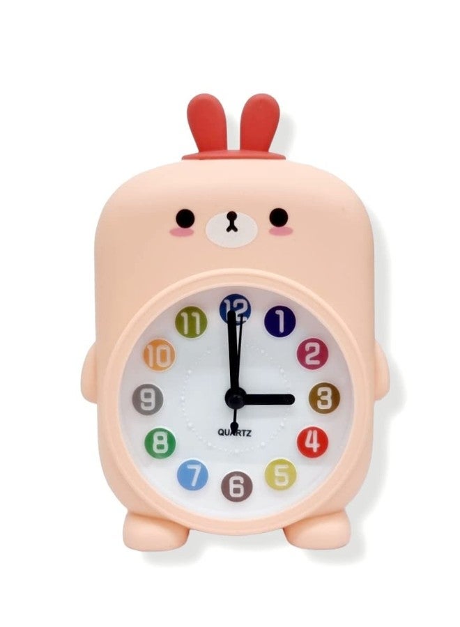 RIANZ Plastic Kids Desk Analog Alarm Clock, Cute Cartoon Theme Decor For Bedroom Bedside Desk Shelf, Silent Non Ticking Clock For Boys And Girls (Pink), 9 Cm X 9 Cm - Image 1